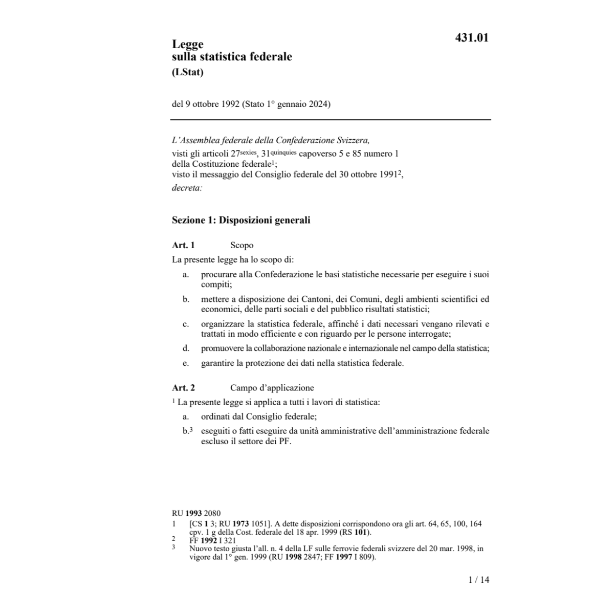 Legge sulla statistica federale, LStat