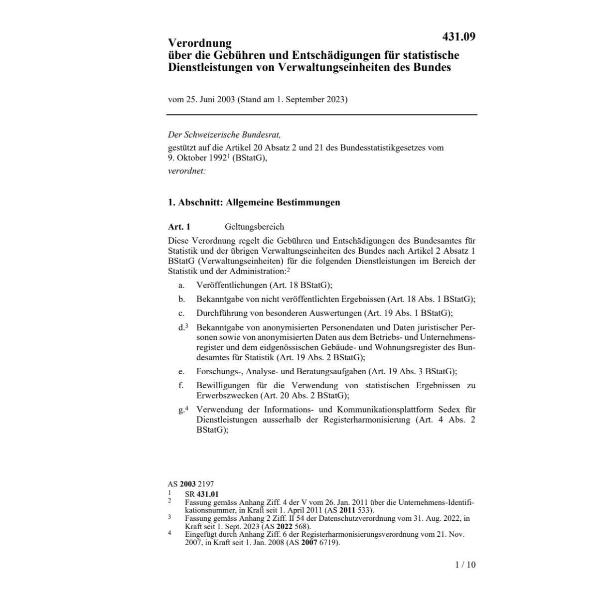 V Gebühren statistische Dienstleistungen