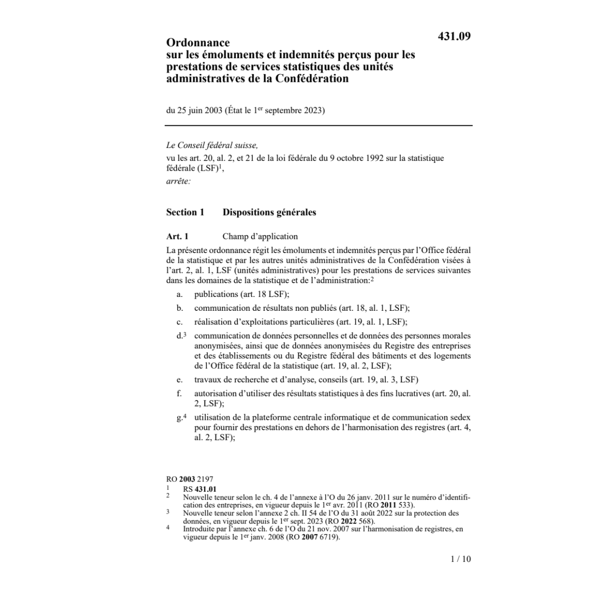 O émoluments prestations services stat.
