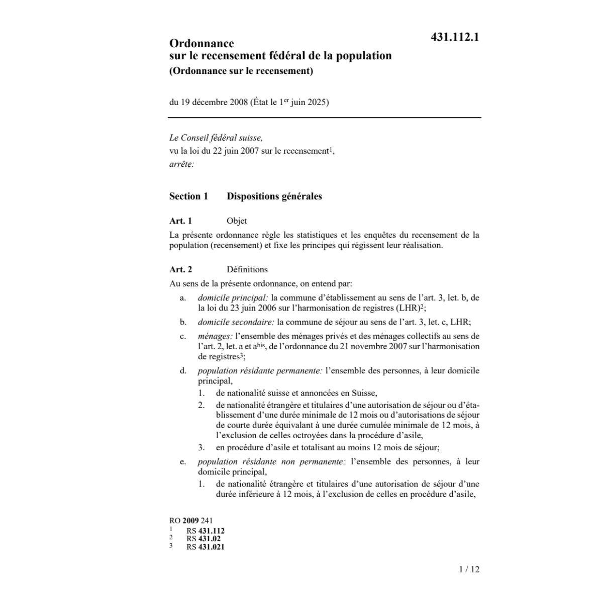 O sur le recensement