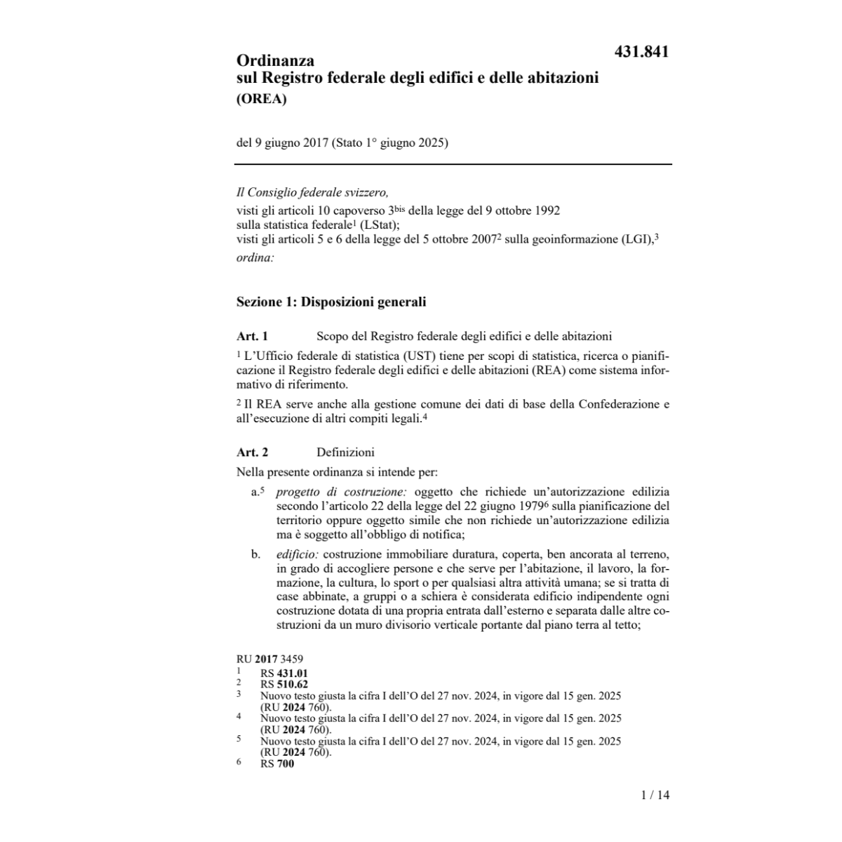 O Registro federale edifici e abitazioni