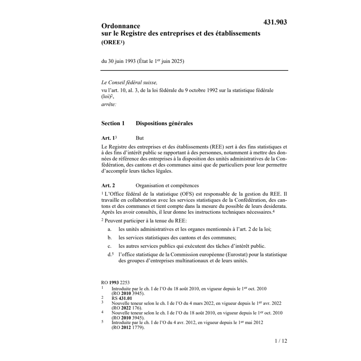 O Registre entreprieses, établissements