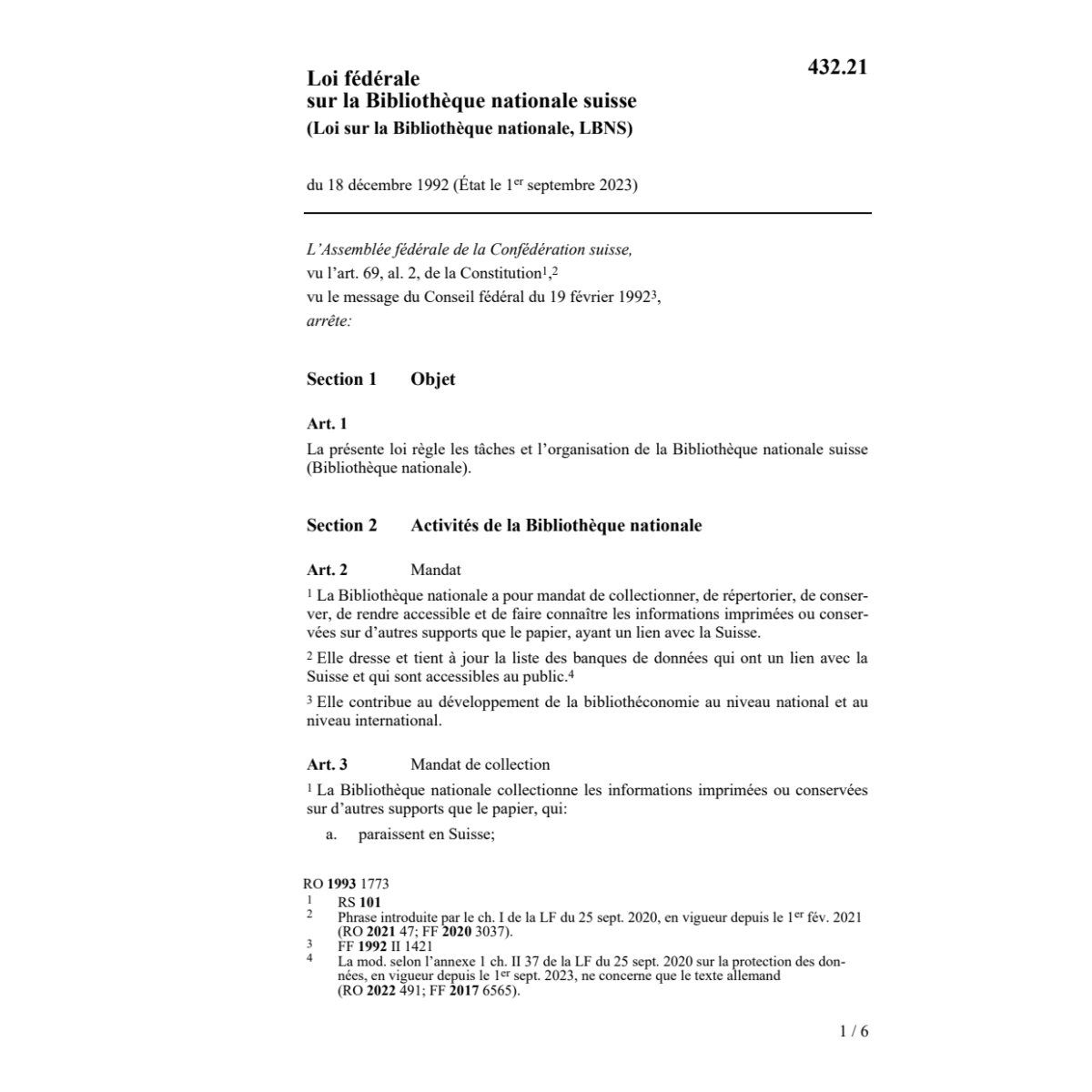 LF Bibliothèque nationale suisse, LBNS