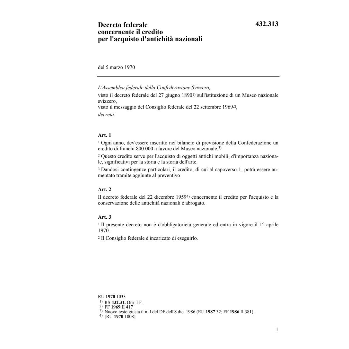 DF Credito acquisito antichità nazionali
