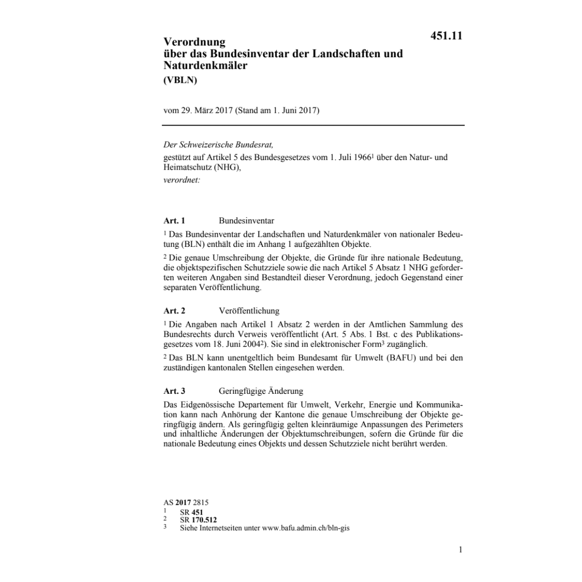 V Landschaften und Naturdenkmäler, VBLN