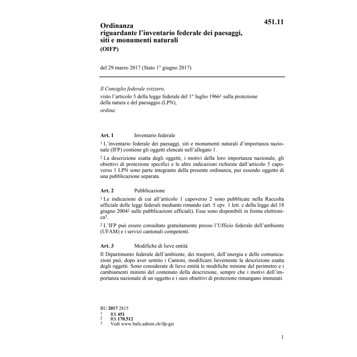 O Siti e monumenti naturali, OIFP