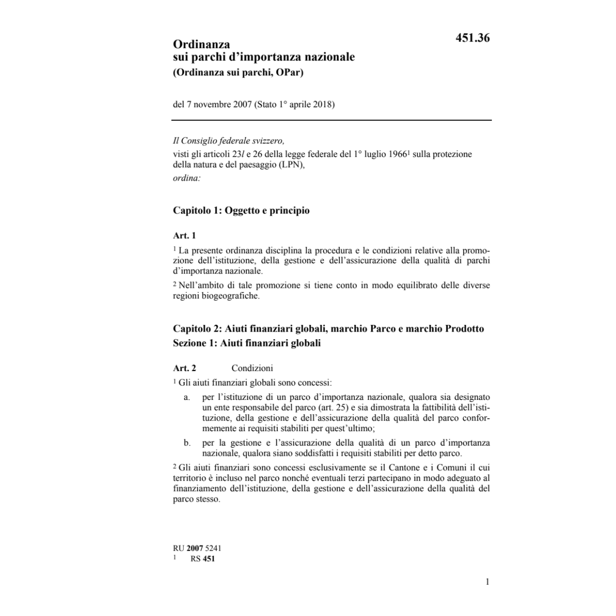 Ordinanza sui parchi, OPar