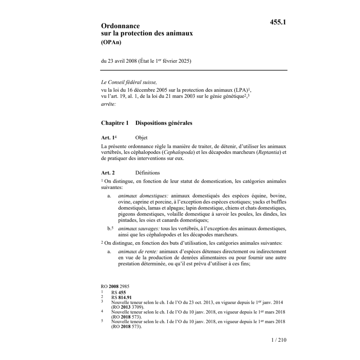 O protection des animaux, OPAn