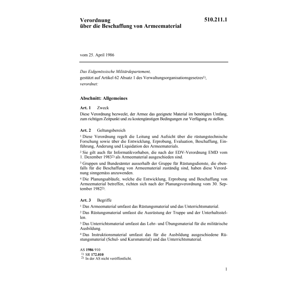 V Beschaffung von Armeematerial
