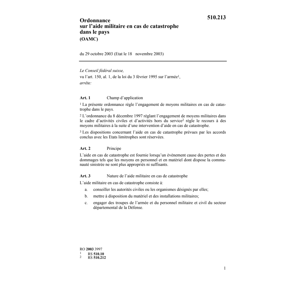 O aide militaire en cas de catastrophe