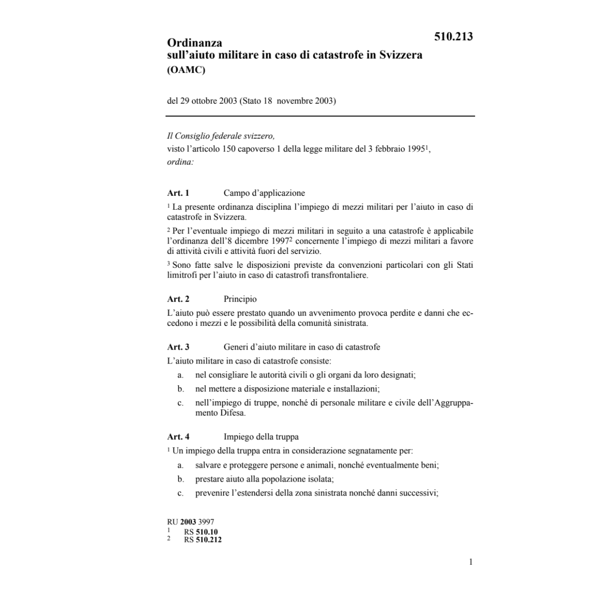 O aiuto militare in caso di catastrofe