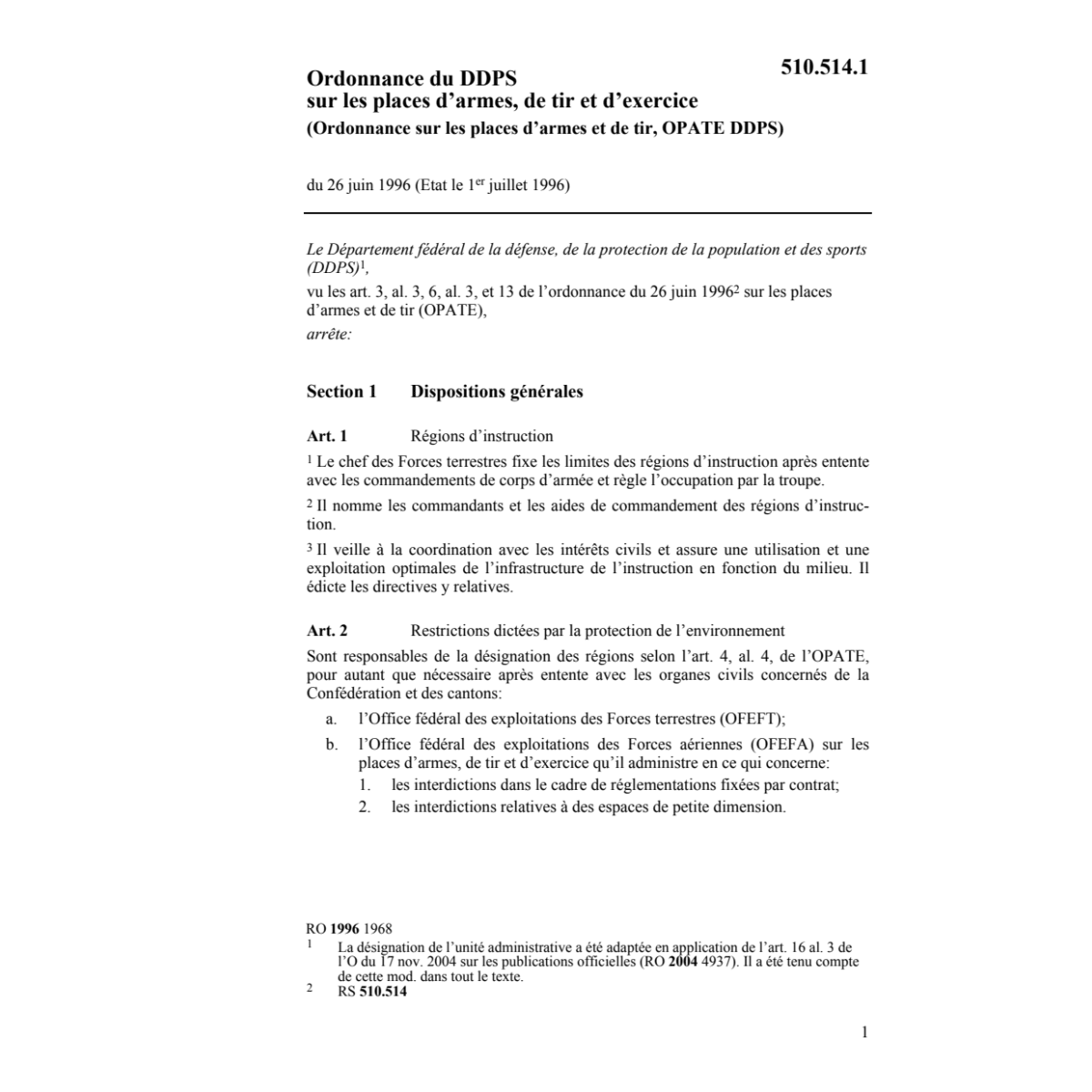 O DDPS,places armes et de tir,OPATE DDPS