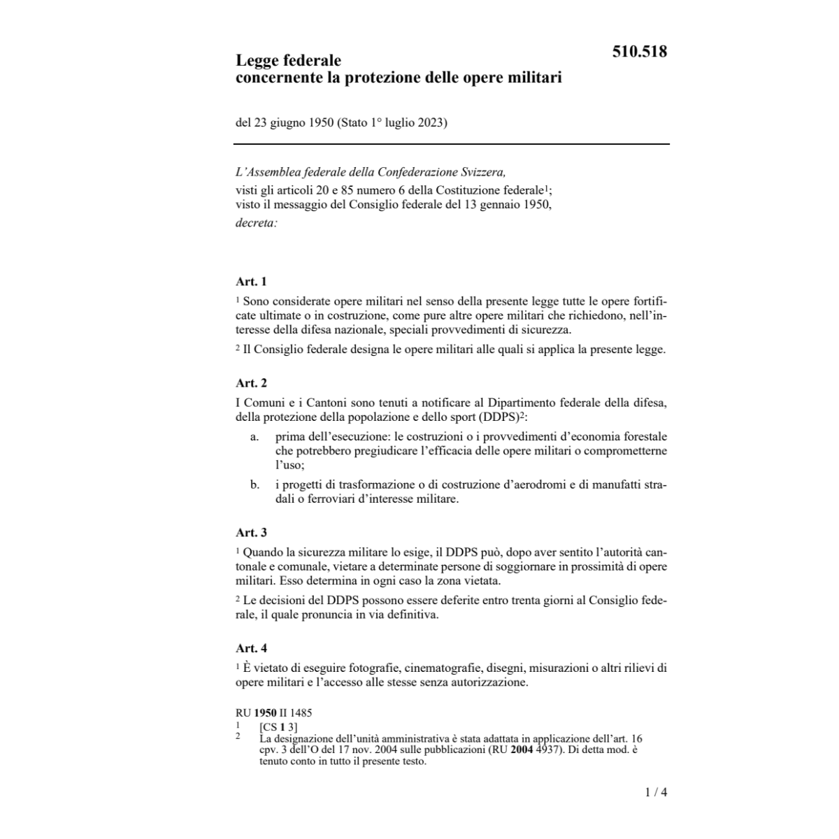 LF, protezione delle opere militari