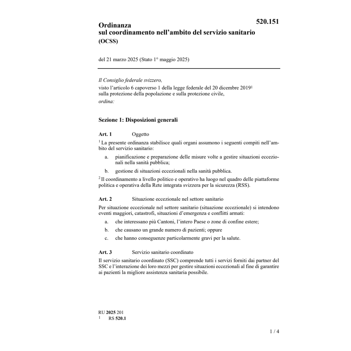 O coordinamento serv. sanitario (OCSS)