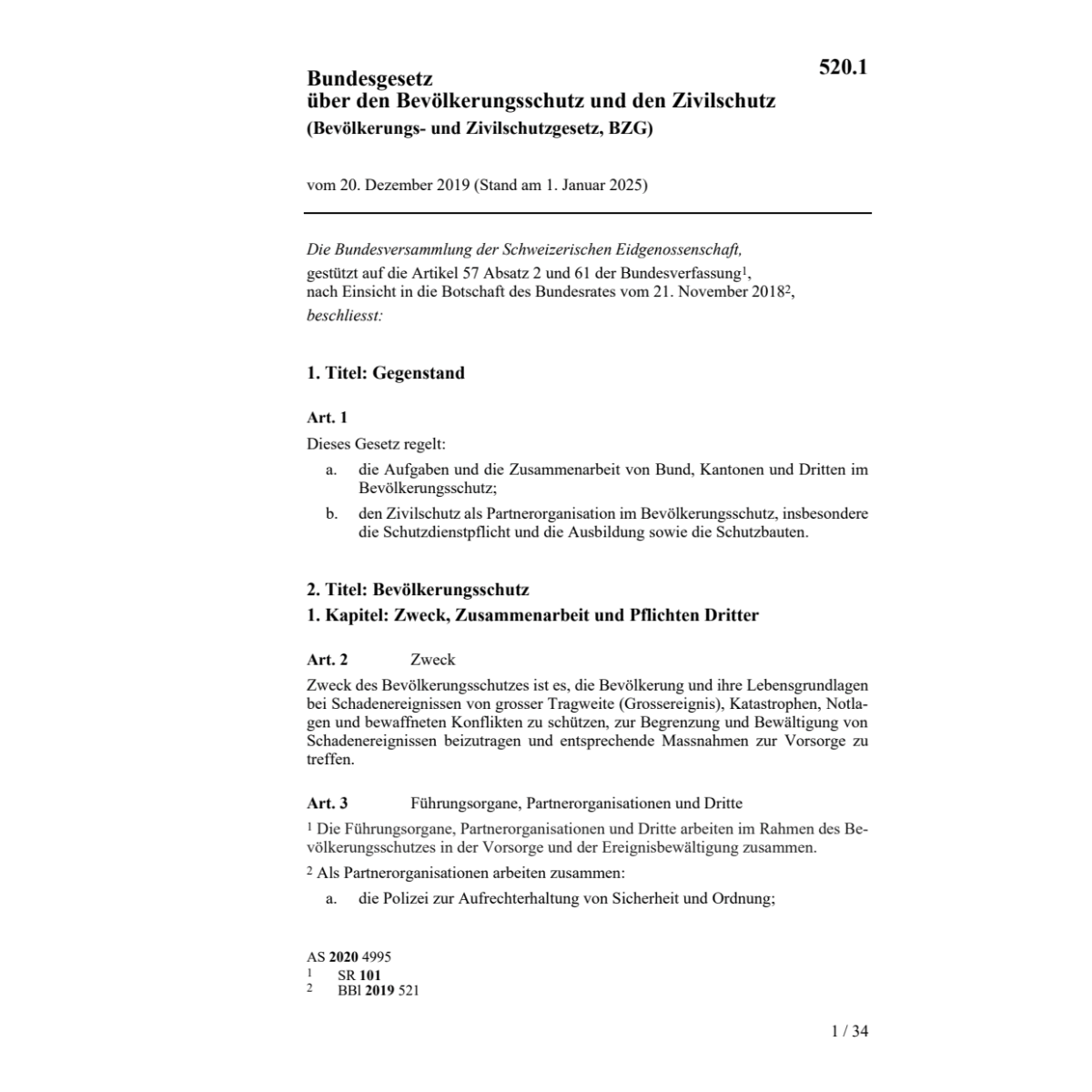 BG Bevölkerungs-, Zivilschutzgesetz BZG