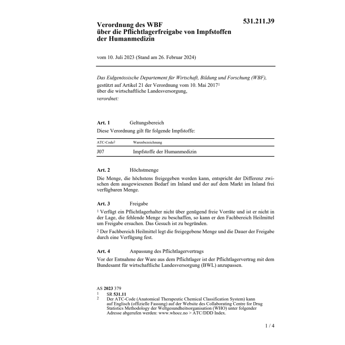 V WBF Pflichtlagerfreigabe Impfstoffen