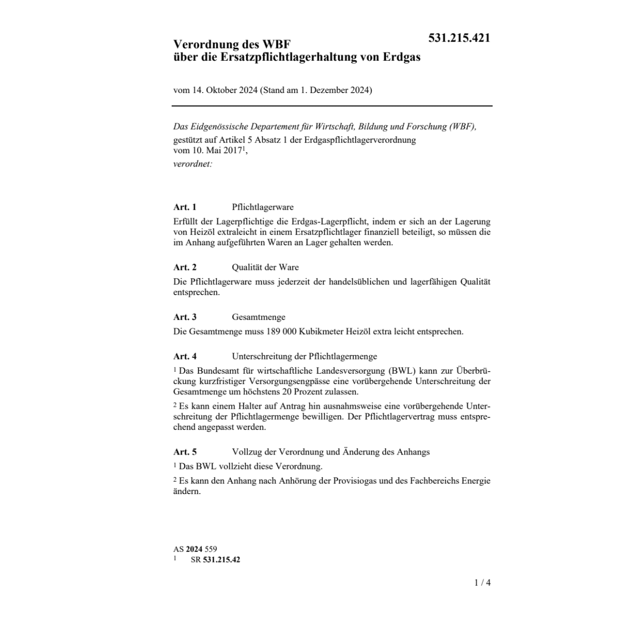 V Ersatzpflichtlagerhaltung von Erdgas
