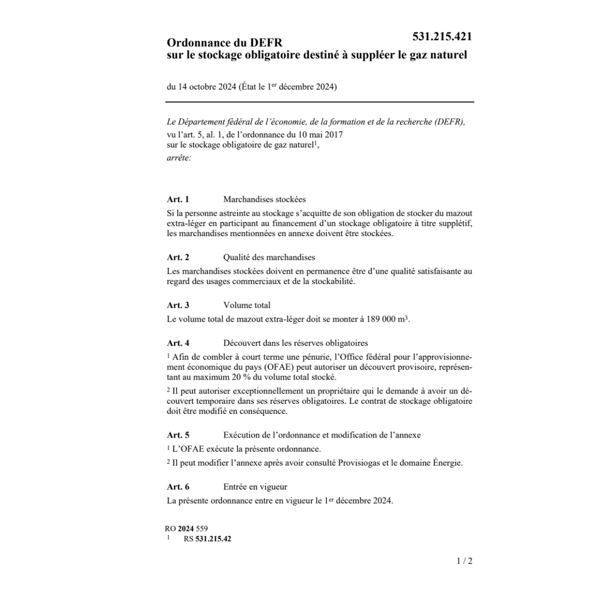 M Stockage obligat. gaz naturel