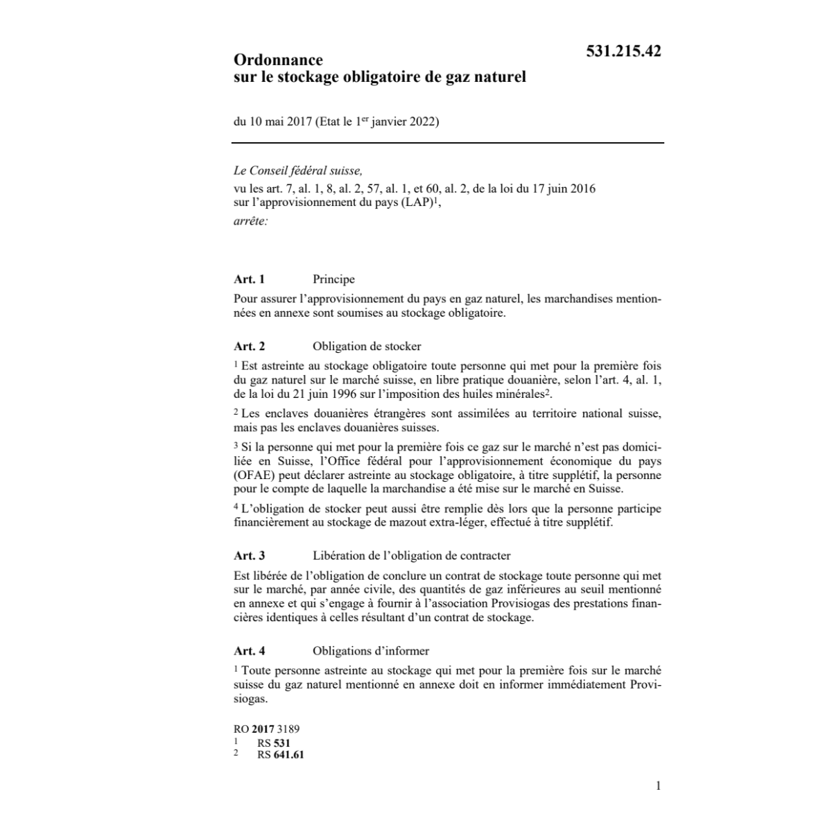 O stockage obligatoire gaz naturel