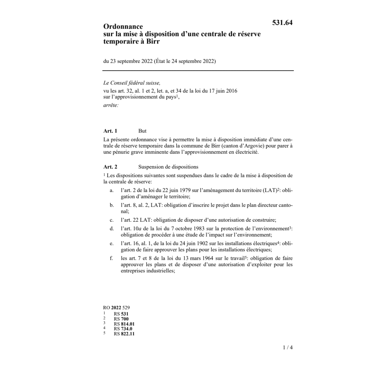 O 23.9.22 dispo. centrale réserve tempor