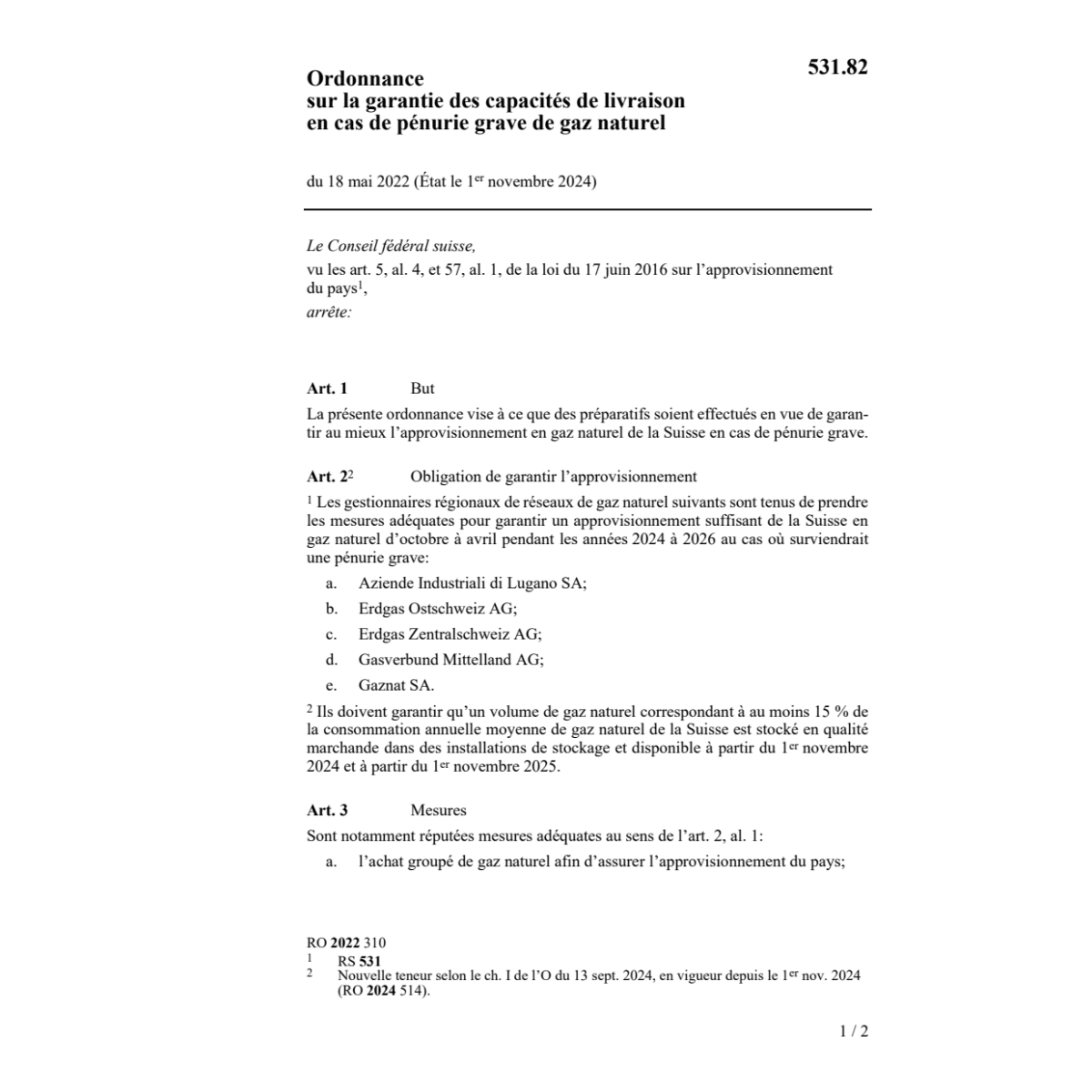O pénurie grave de gaz naturel