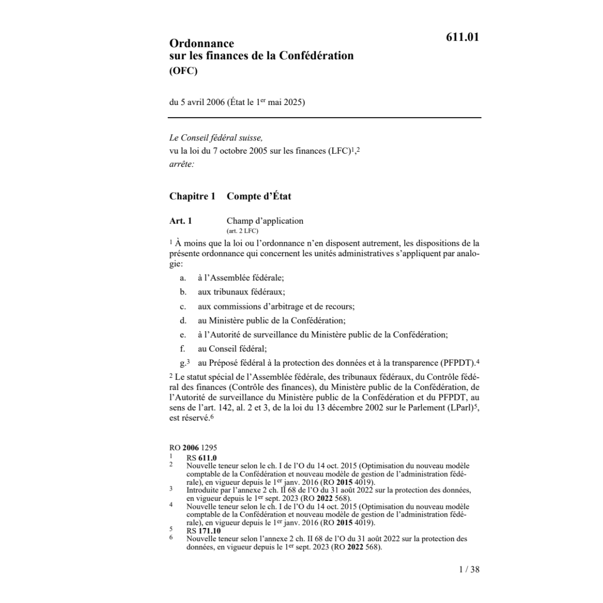 O finances de la Confédération OFC