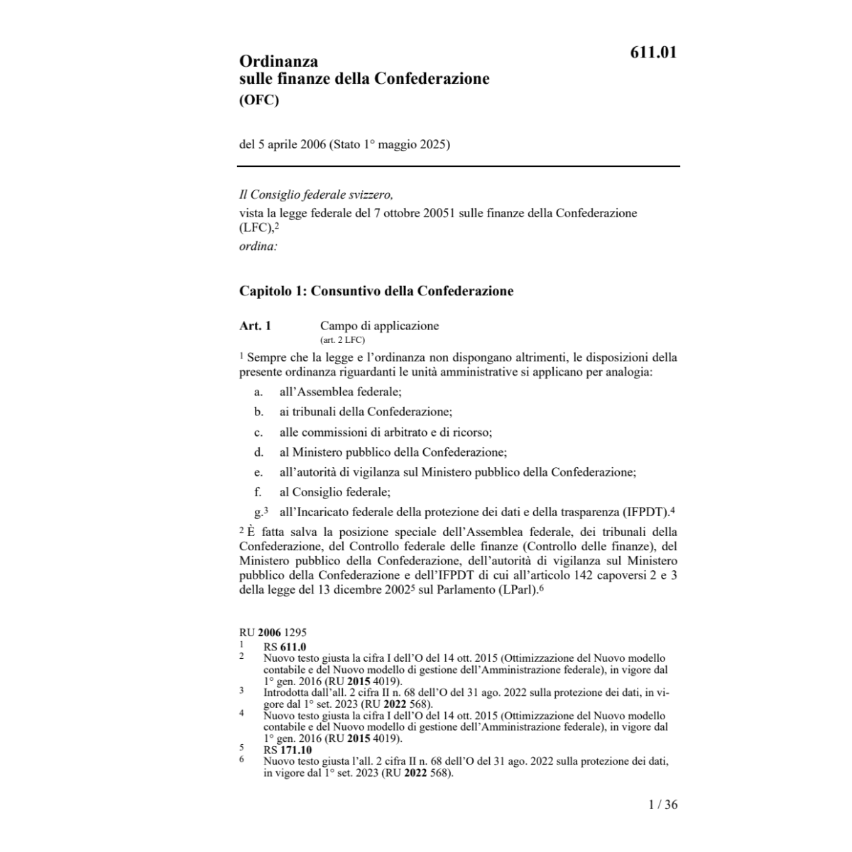 O finanze della Confederazione OFC