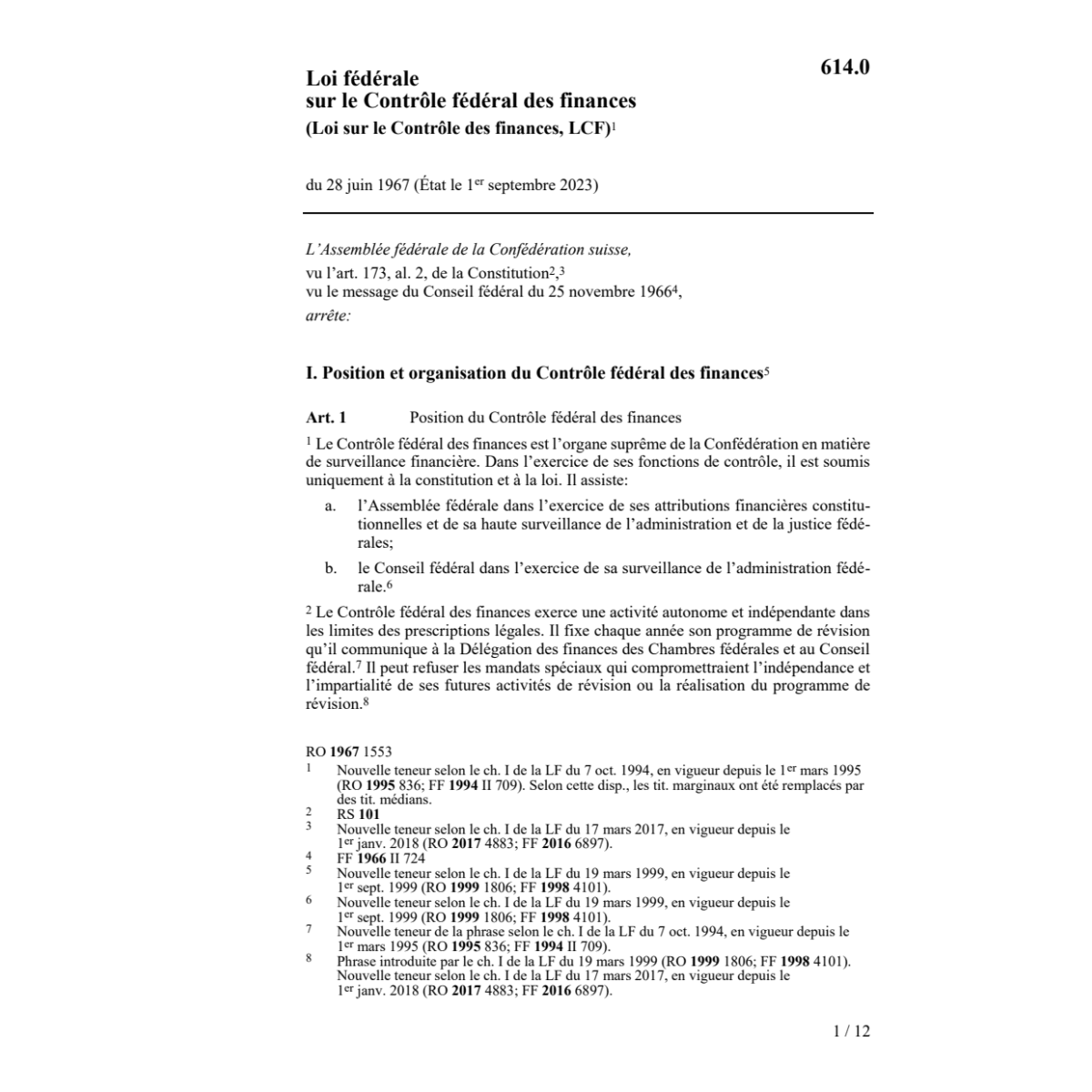 LF Contrôle fédéral finances, LCF