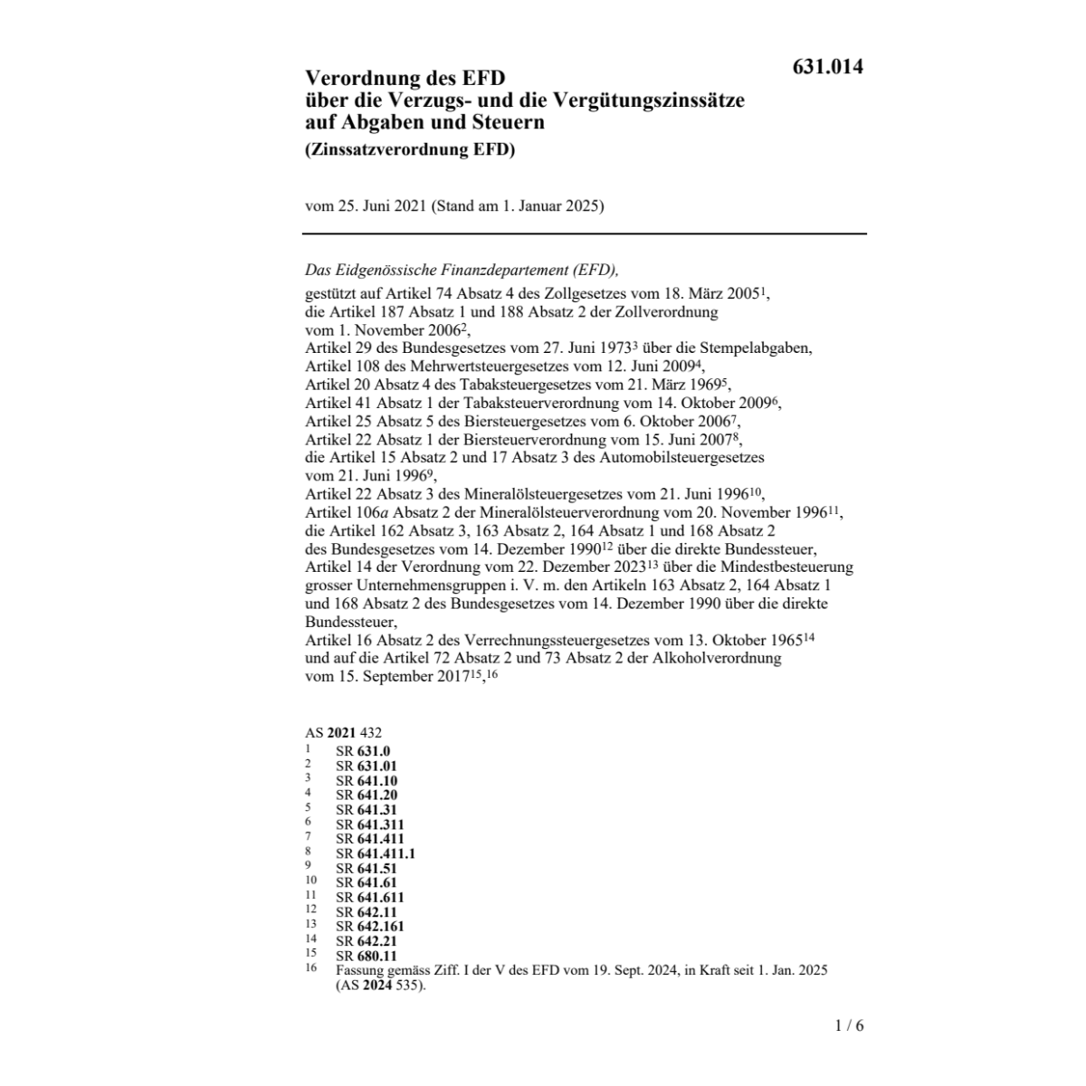 Zinssatzverordnung EFD