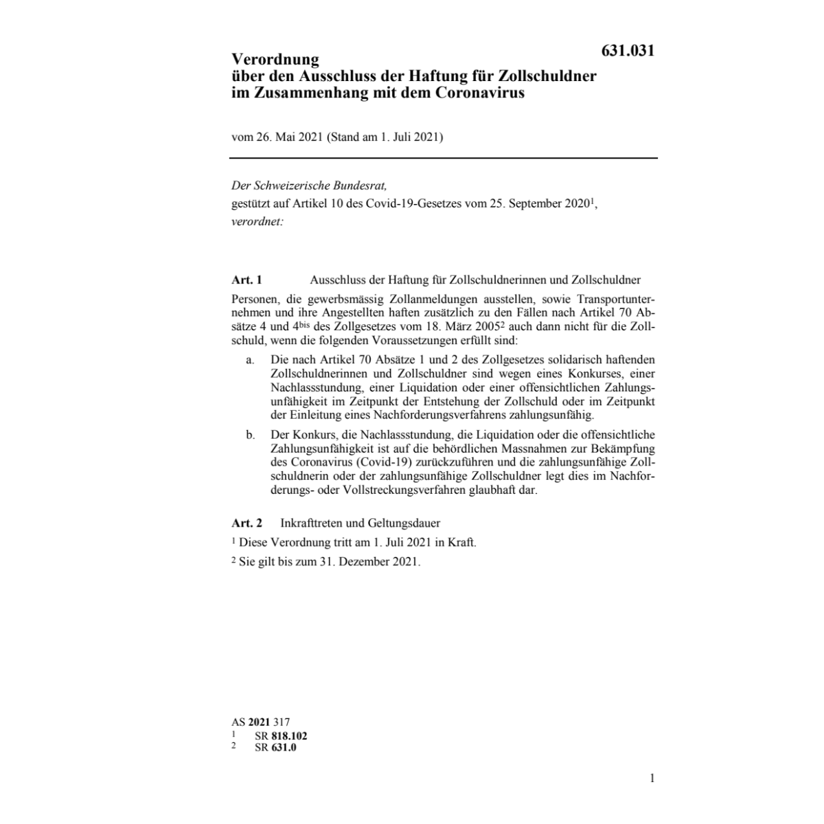 V Haftung Zollschuldner Coronavirus