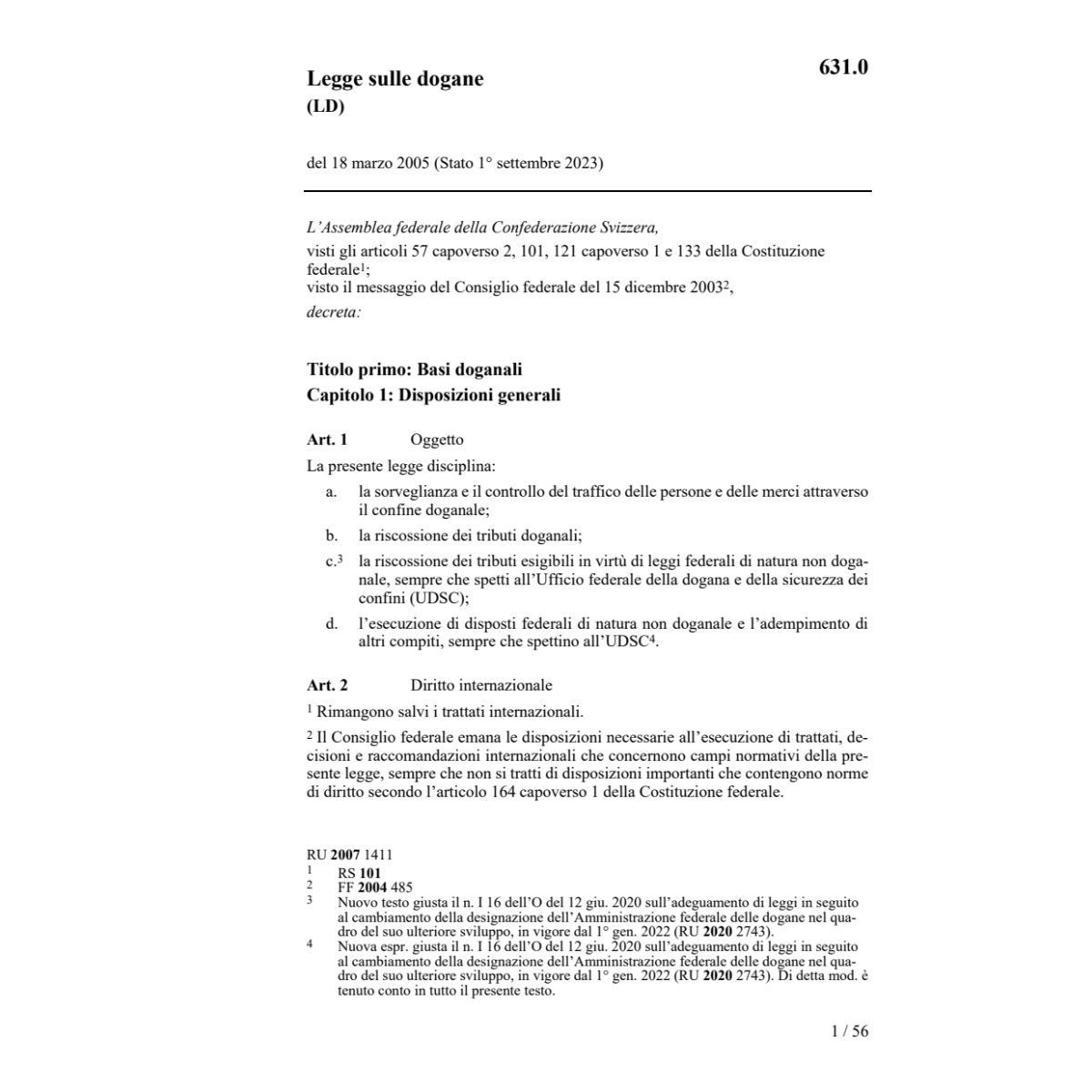 Legge federale sulle dogane, LD