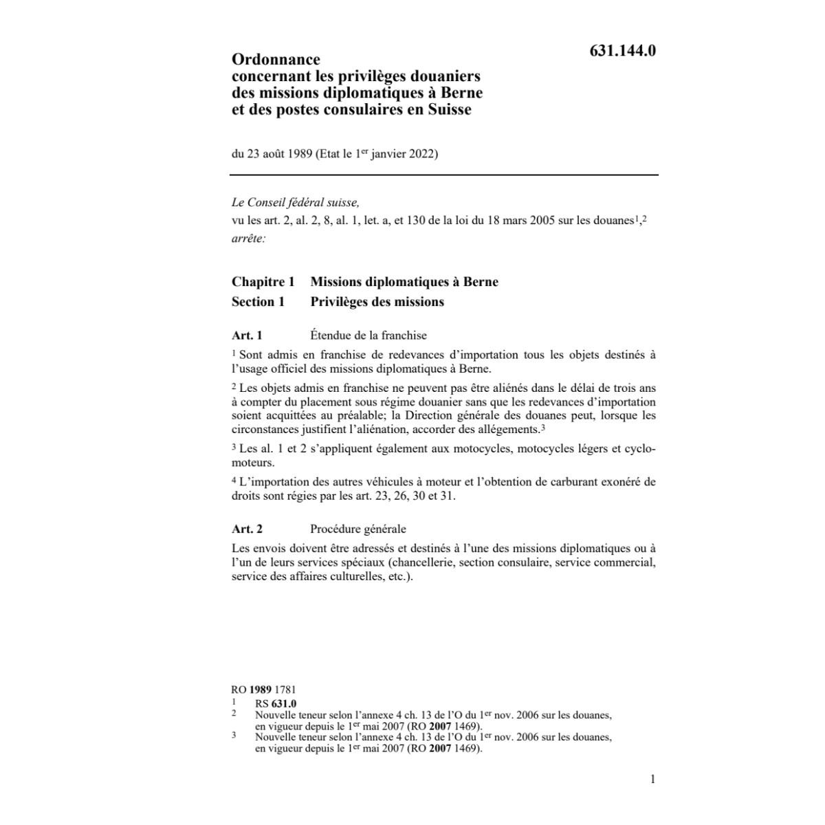 O privilèges douanières missions diplom.
