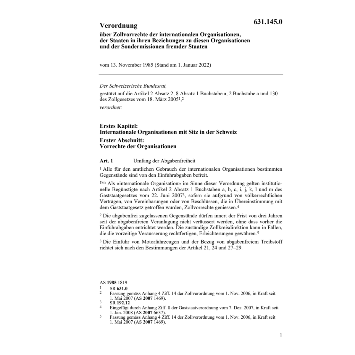 V Zollvorrechte internat. Organisationen