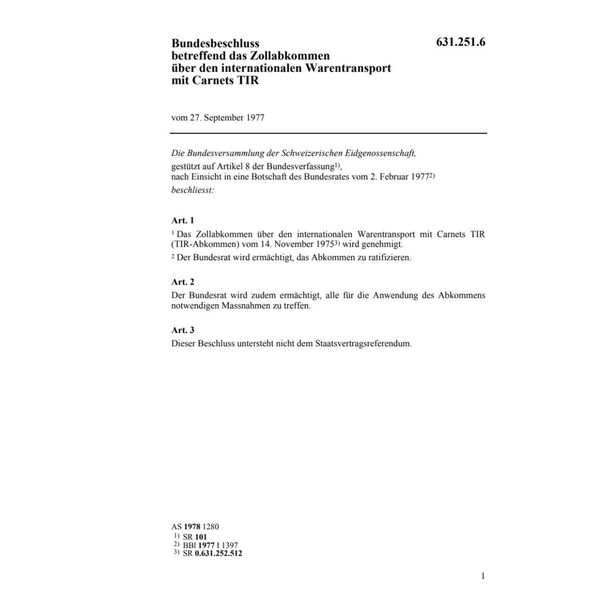 BB Zollabkommen internat. Warentransport
