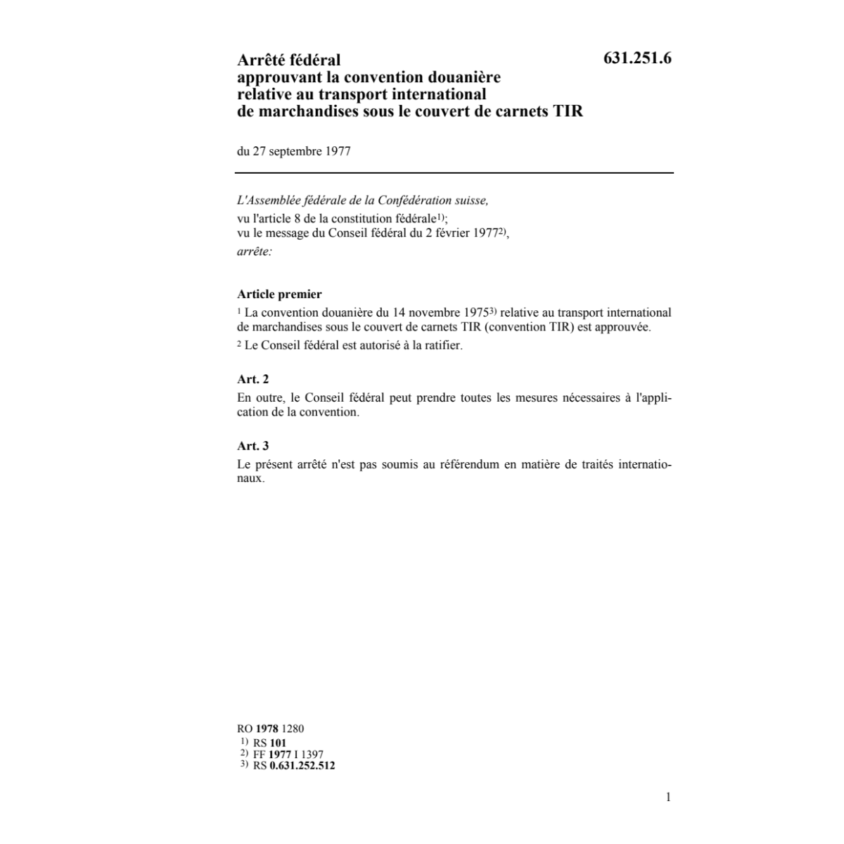 AF convention douanière transport intern