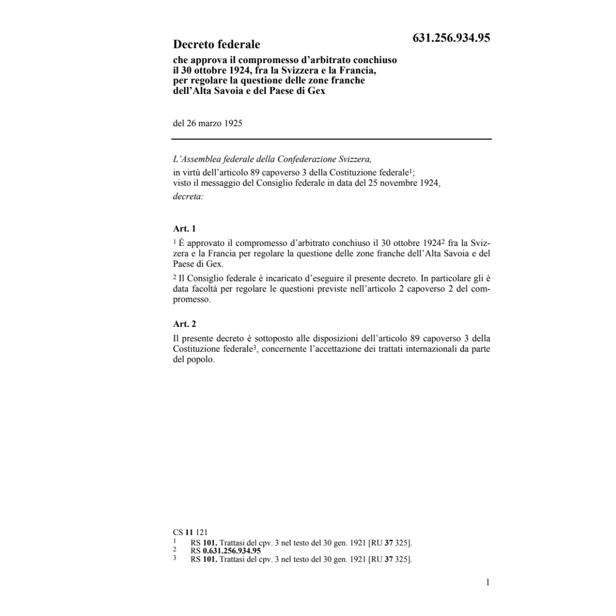 DF arbitrato conchiuso Svizzera, Francia