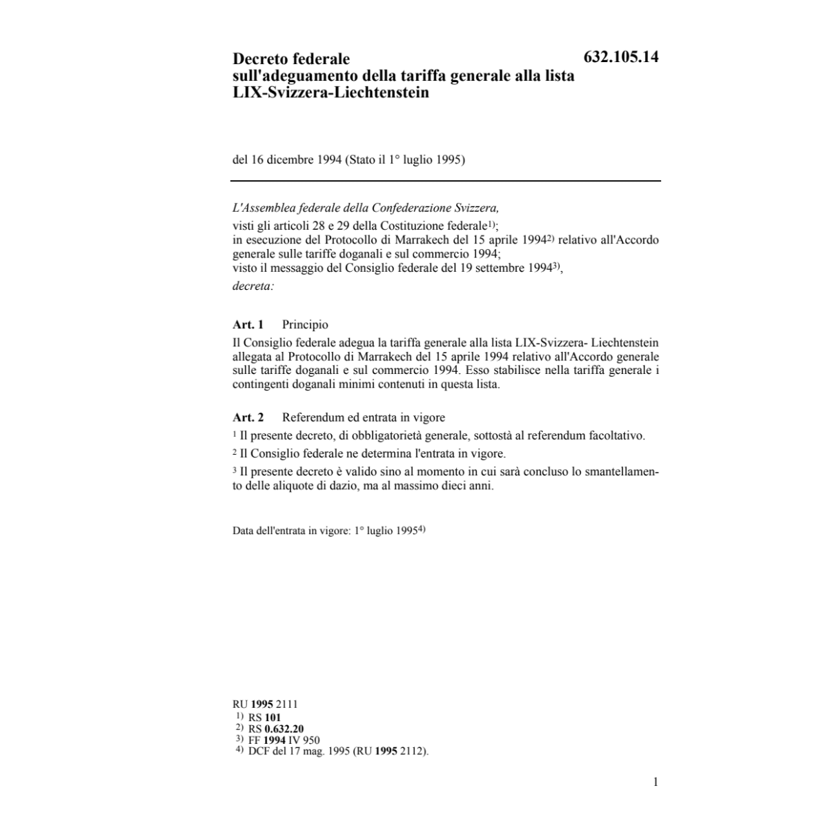 DF adeguamento tariffa generale LIX