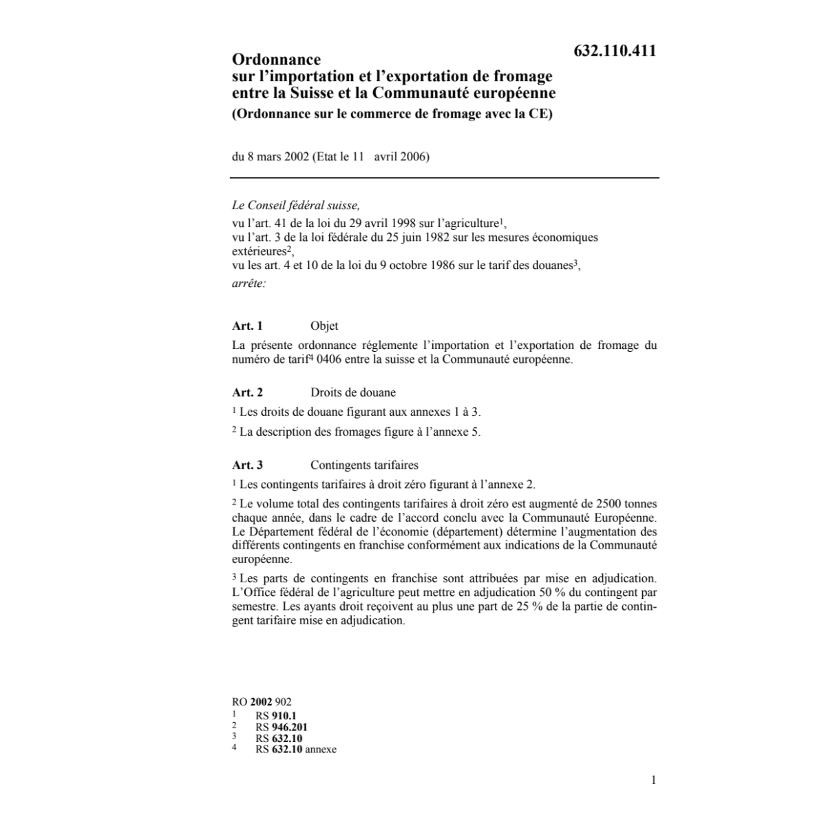 O droits de douane aus fromages CE