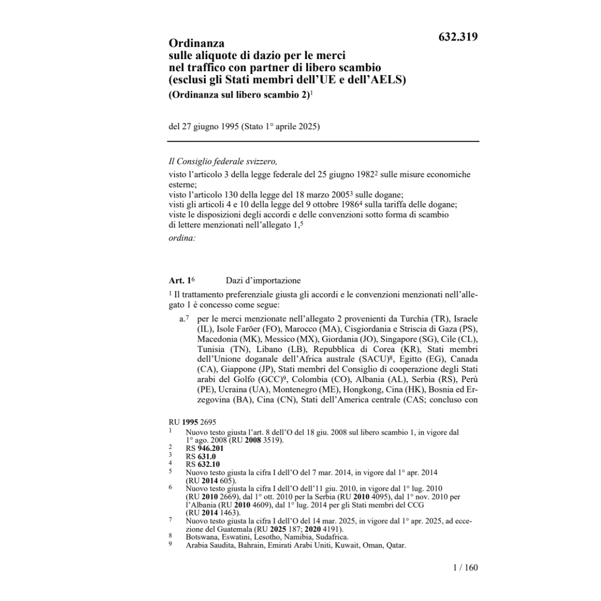 O aliquote dazio Stati libero scambio