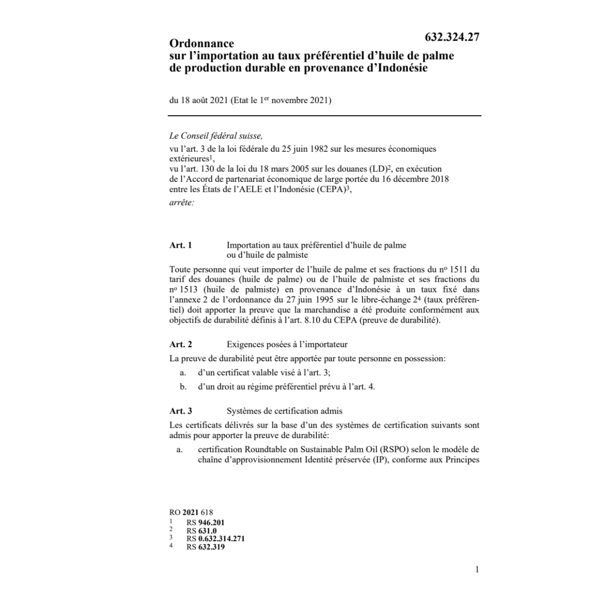 O 18.8.21 importation huile Indonésie