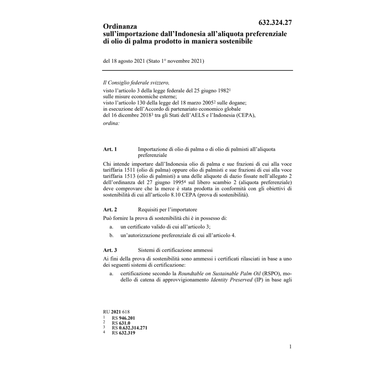 O 18.8.21 importazione Indonesia olio