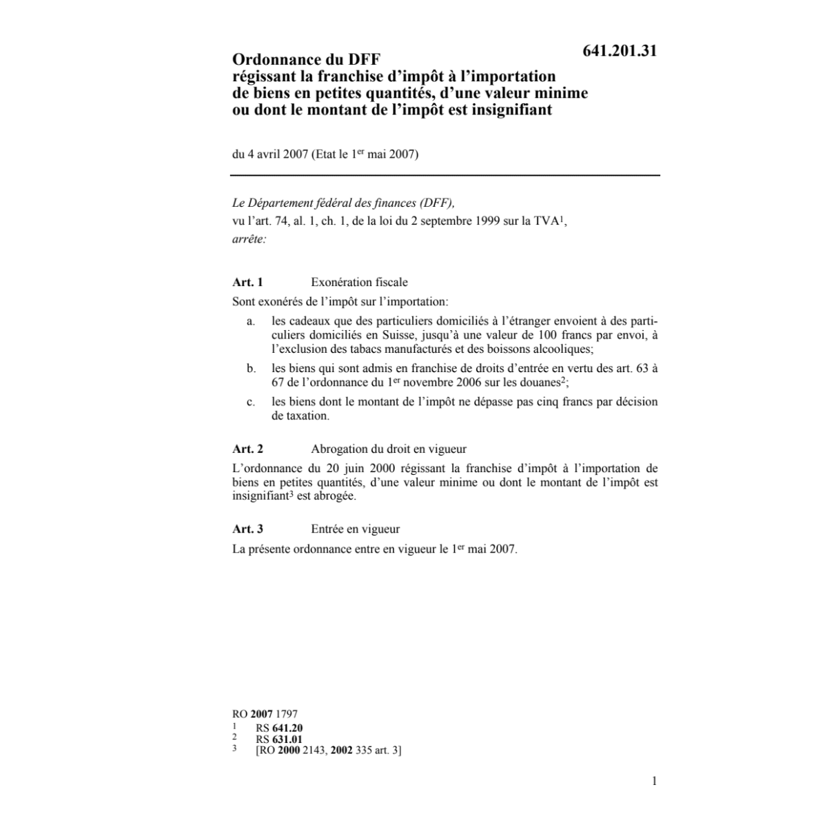 O franchise impôt à l'importation