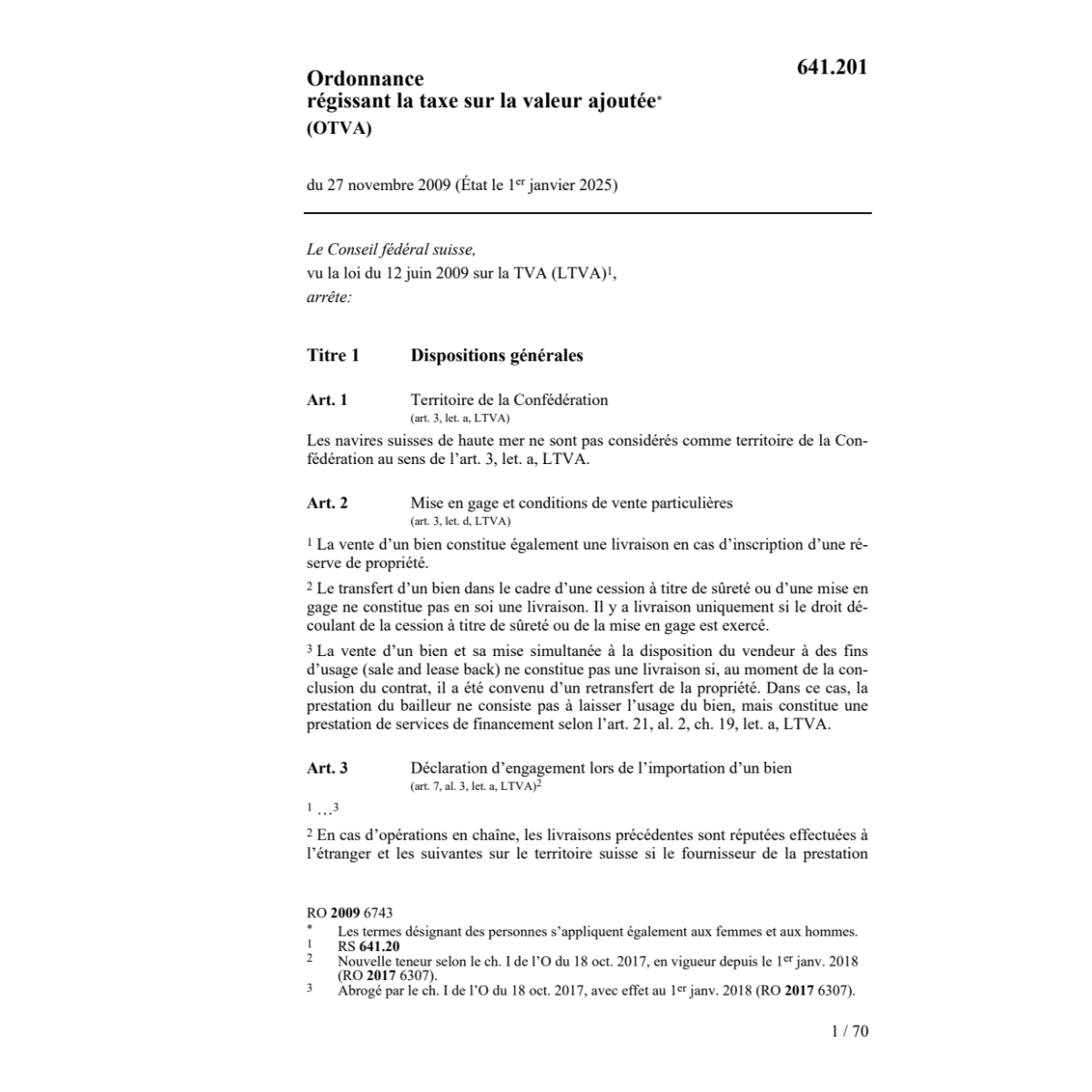 O relative à la loi sur la TVA (OLTVA)