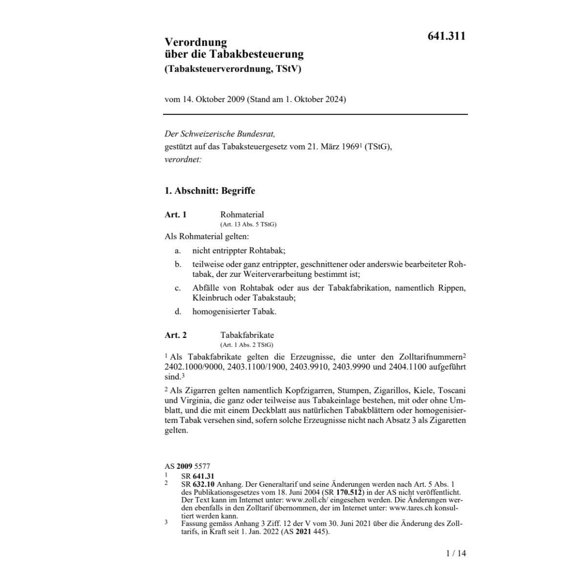 V über Tabakbesteuerung