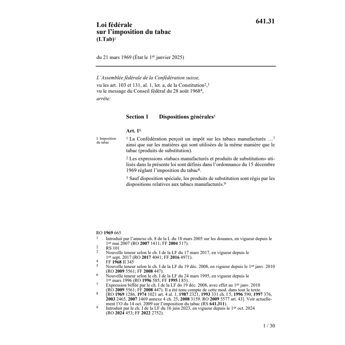 LF sur l'imposition du tabac