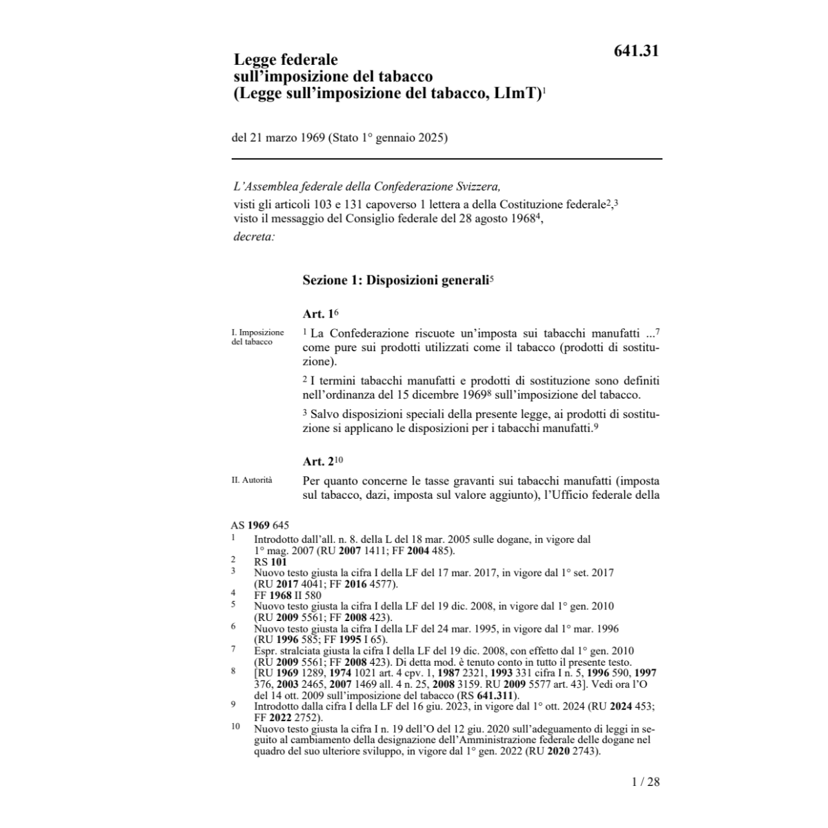 LF sull'imposizione del tobacco
