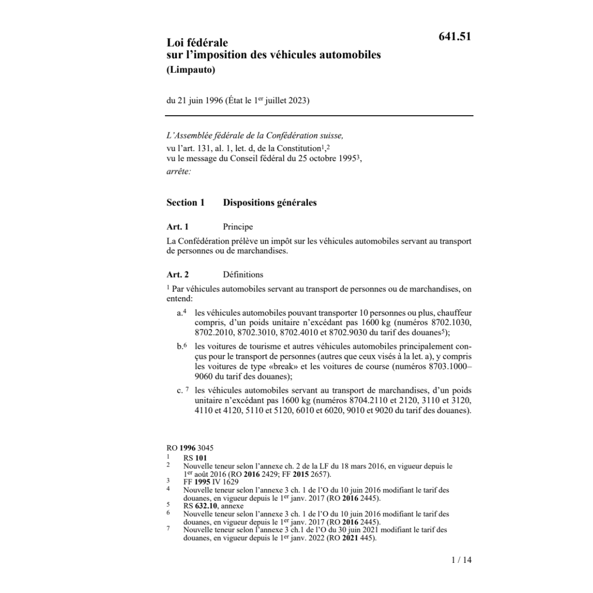 LF imposition véhicules automobiles