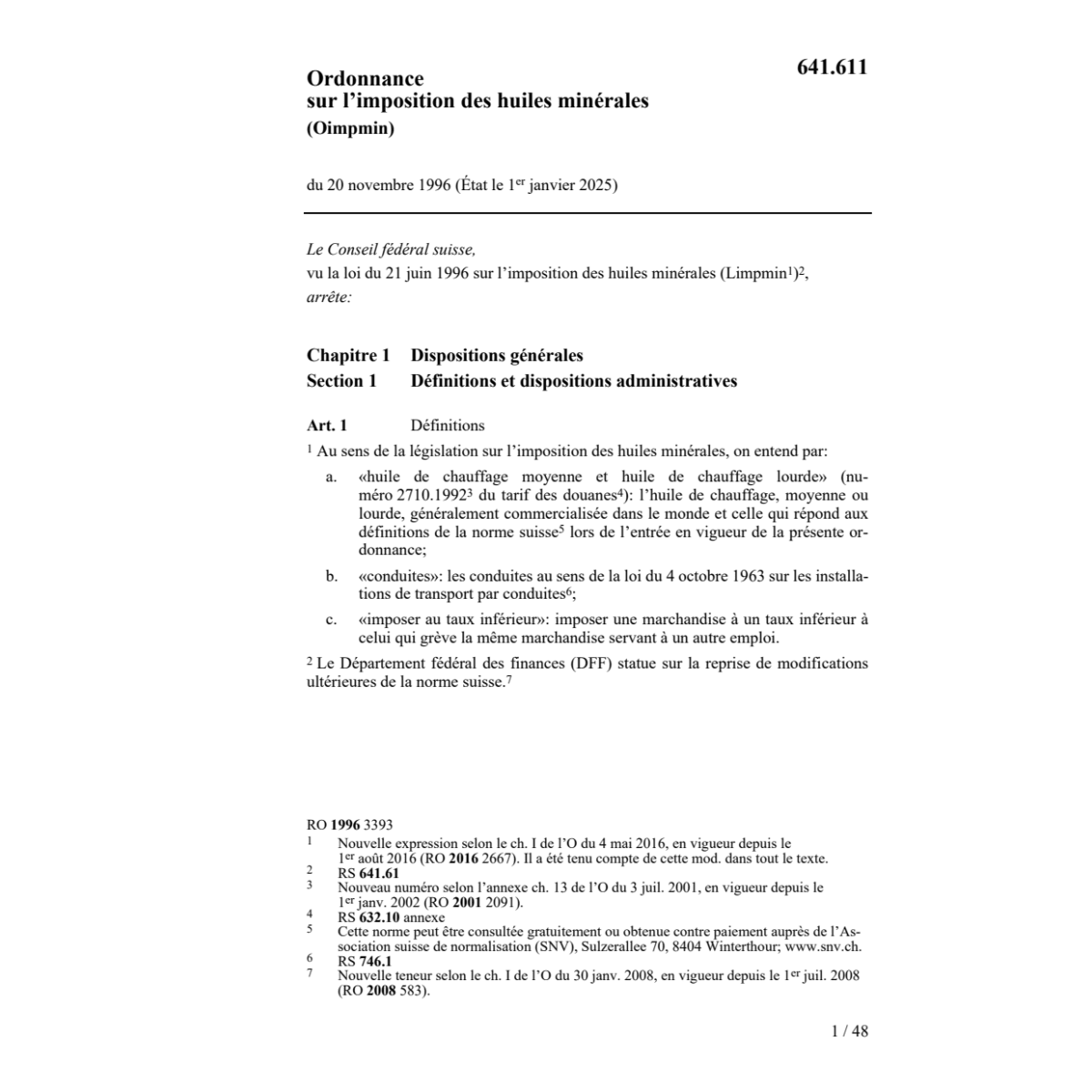 O impositioin huiles minérales (Oimpmin)