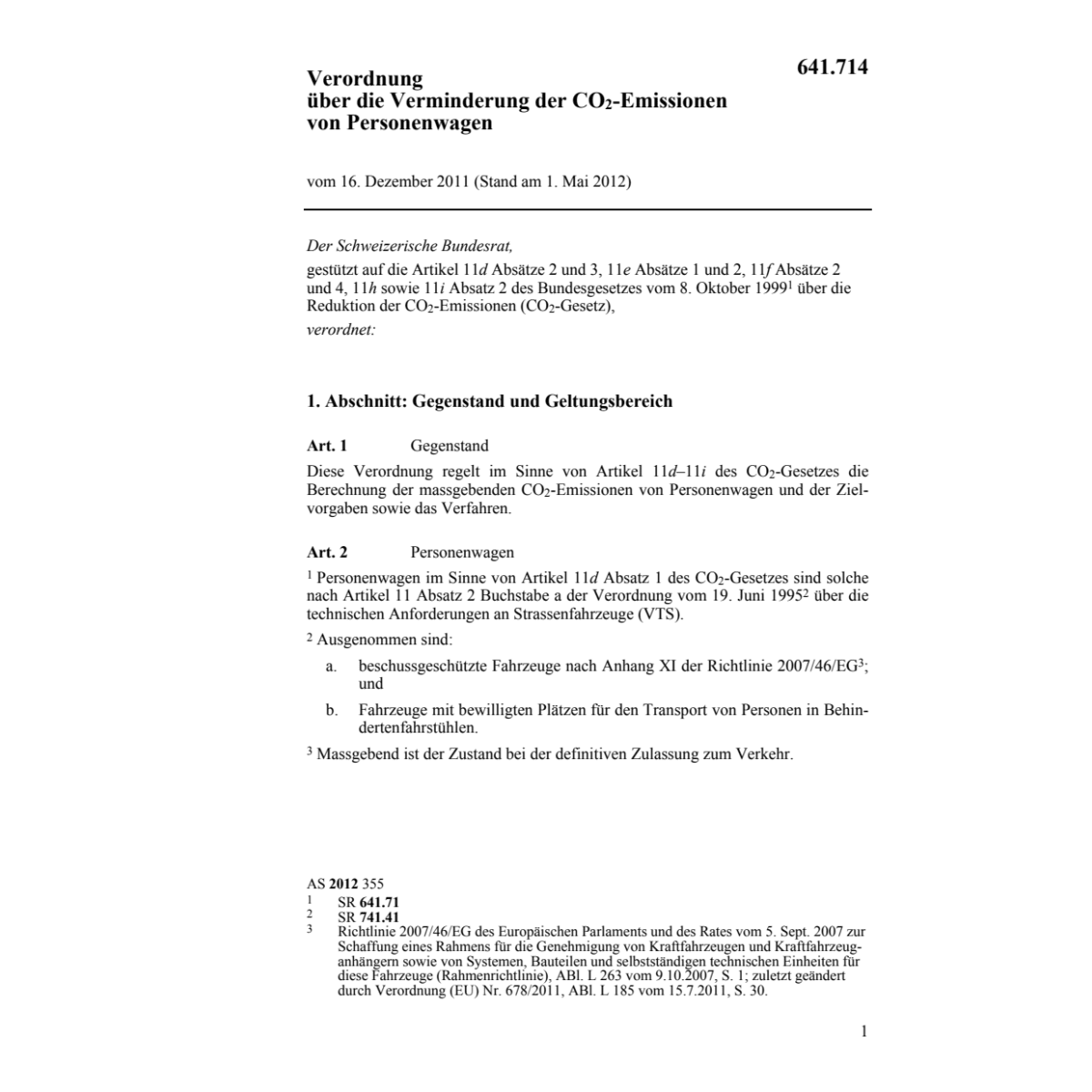 V CO2-Emissionen von Personenwagen
