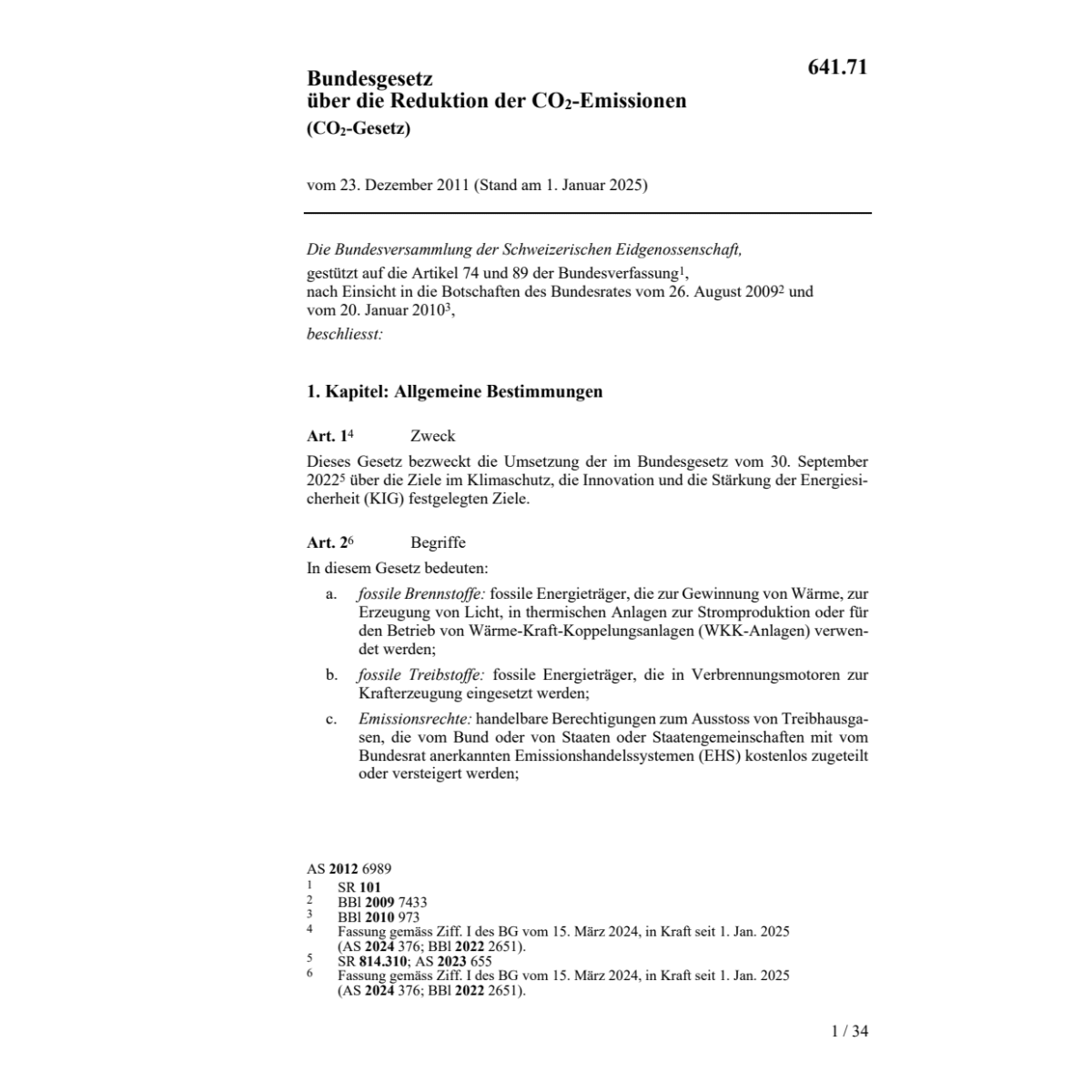 BG Reduktion CO2-Emissionen CO2-Gesetz